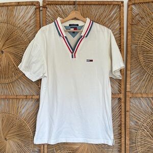 Vintage Tommy jeans White Polo with Red and Blue Accents